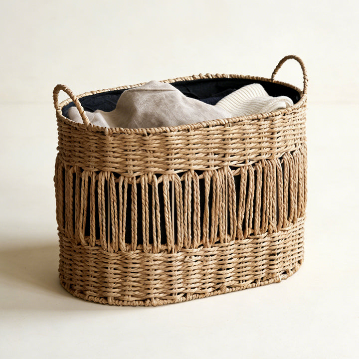 Decorative storage basket with fringes Stornfield