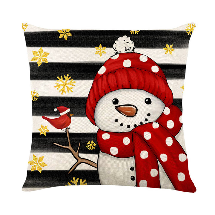Square Cotton-Linen Holiday Tree Decorative Throw Pillow Cover with Candy-Cane Ornaments