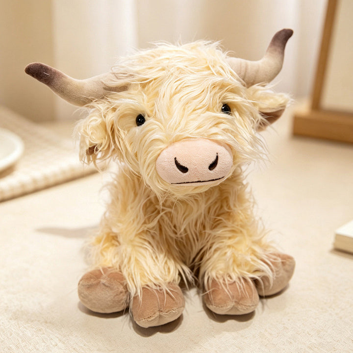 Plush Highland Calf Collectible Soft Toy with Curly Faux-Fur and Poseable Horns Stornfield