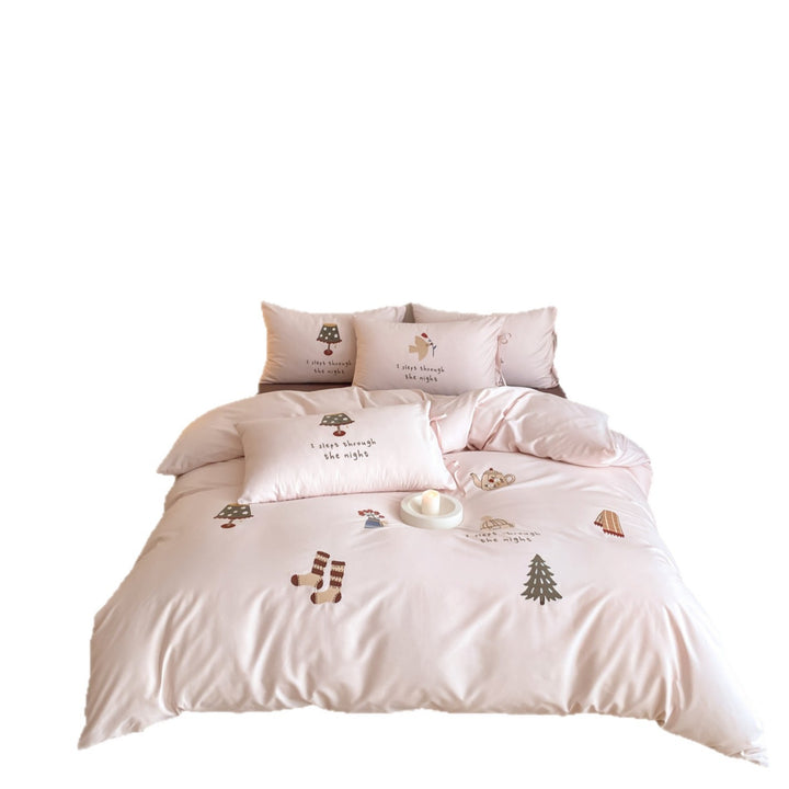 Printed Cotton Sateen Duvet Cover Set with Playful Sleep Motifs
