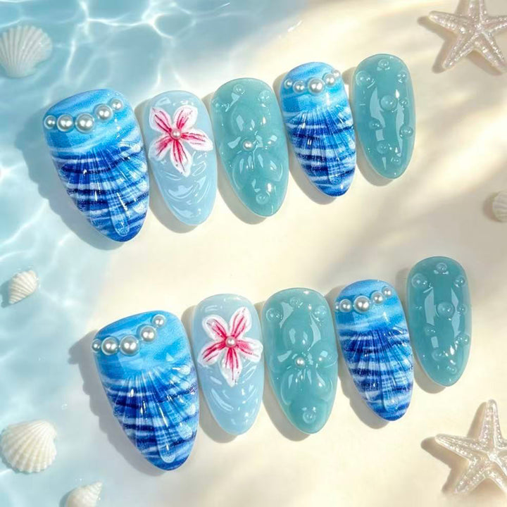 Coastal-Inspired Decorative Press-On Nail Art Set