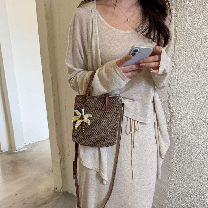 Woven Beach Handbag with Decorative Charm