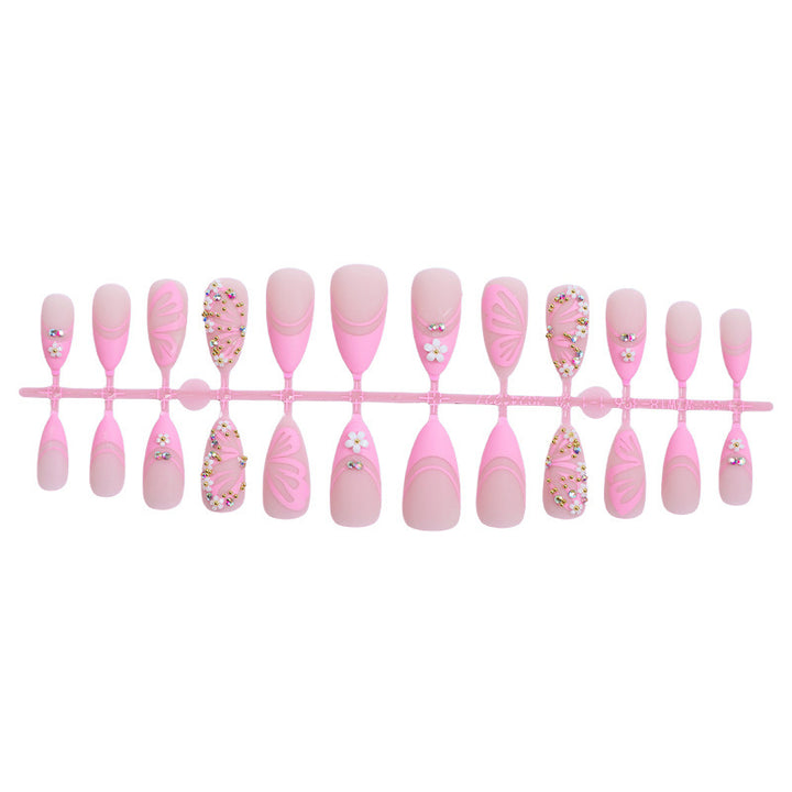 Decorative Press-On Nail Art Set with Gemstone and Floral Accents Stornfield