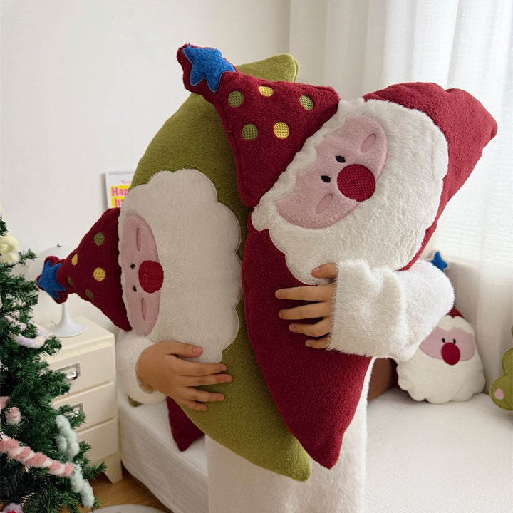Christmas cuddle pillow in Santa face with soft plush cover and appliqués