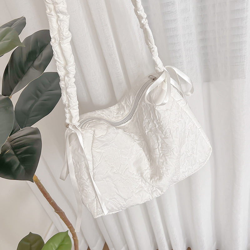 Crinkled Fabric Slouchy Shoulder Bag