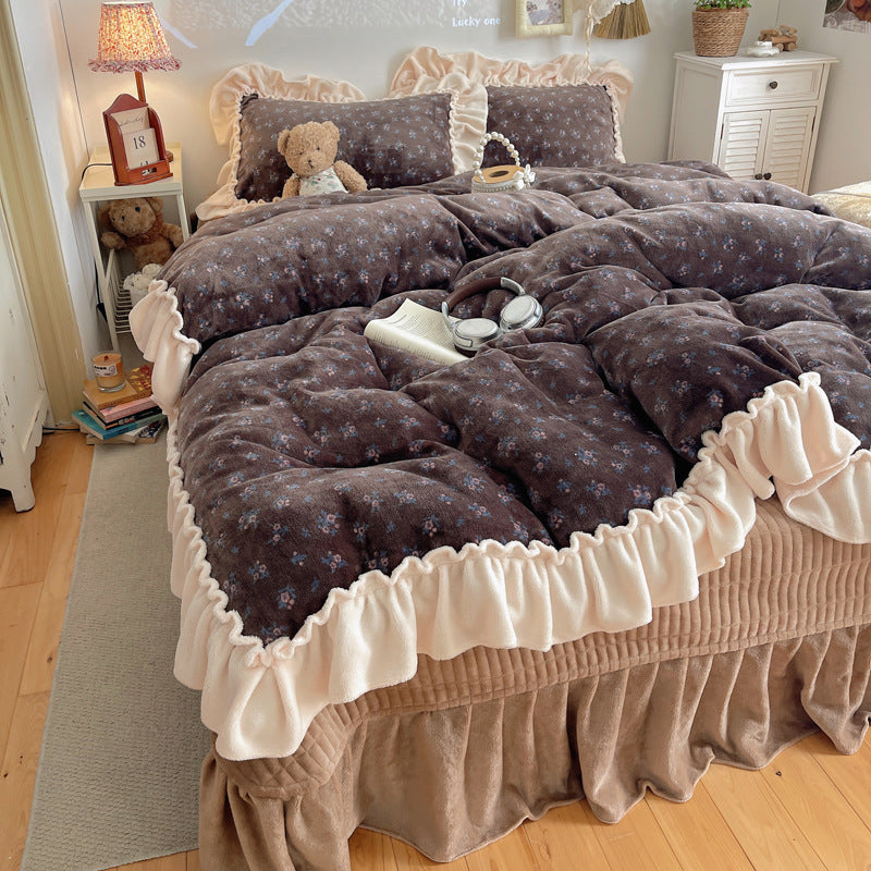 Plush Floral Ruffled Comforter Set