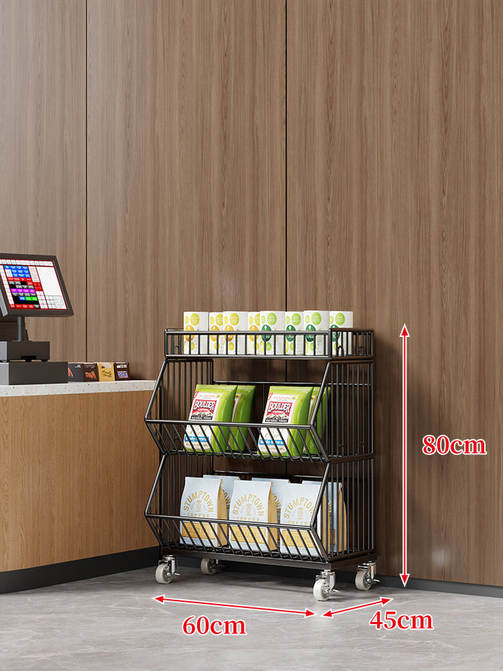 Three-Tier Mobile Wire Basket Organizer Cart