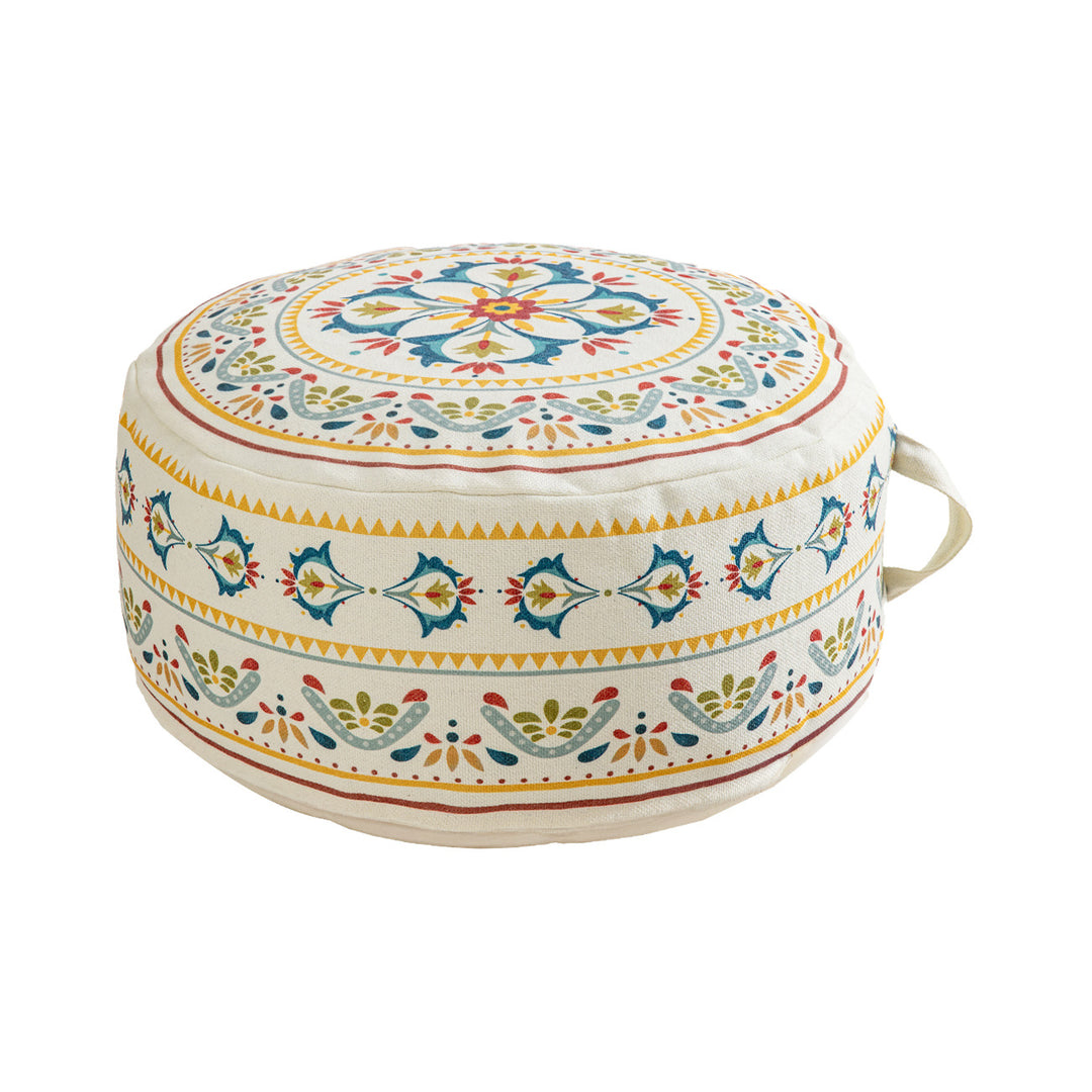 Seat pouf floor cushion with mandala design and carrying handle