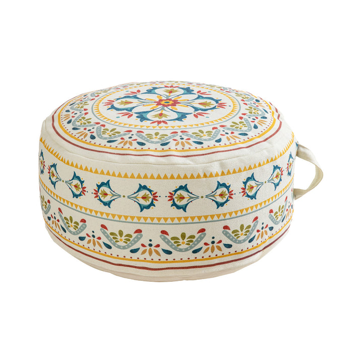 Seat pouf floor cushion with mandala design and carrying handle