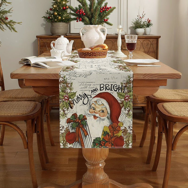 Botanical Watercolor Cotton-Linen Table Runner with Durable Hem
