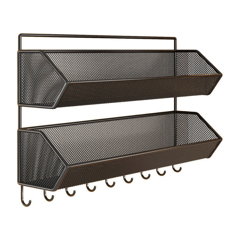 Mesh Hanging Wall Storage Basket Shelf with Over-Cabinet Hook and Ventilated Steel Design