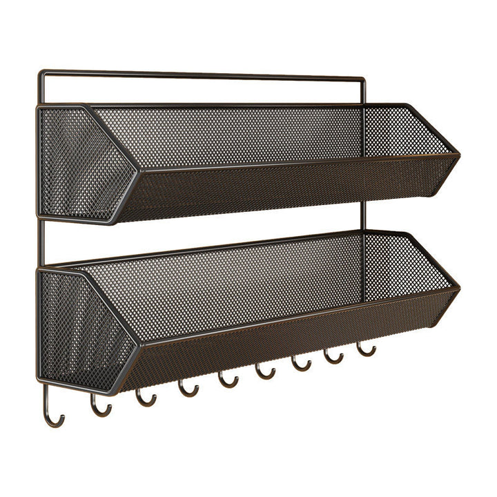 Mesh Hanging Wall Storage Basket Shelf with Over-Cabinet Hook and Ventilated Steel Design