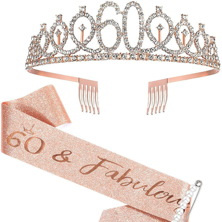 Women Crystal-Embellished Birthday Crown with Personalized Sash Stornfield