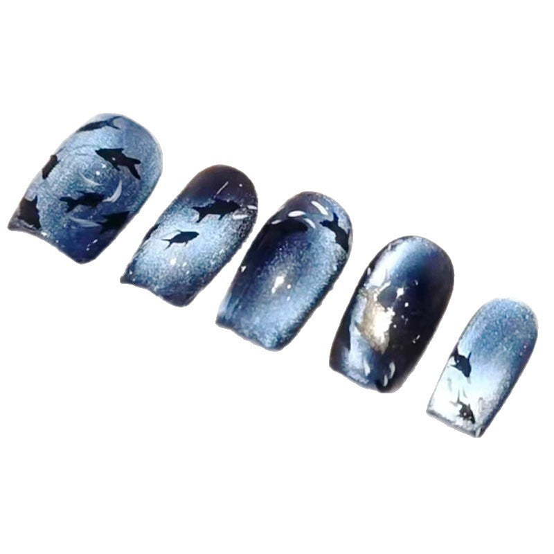Artistic Ocean-Themed Press-On Nail Art Set Stornfield