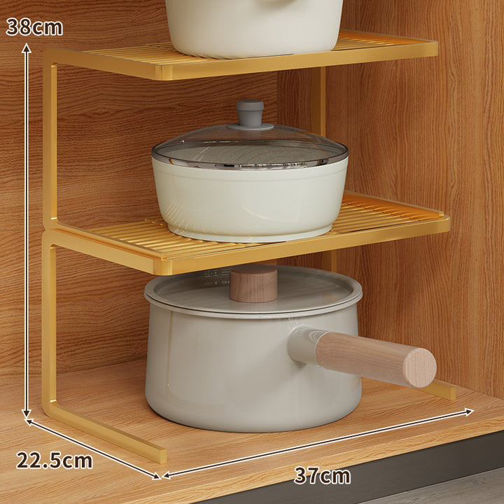 Compact Space-Saving Kitchen Countertop Pot and Pan Organizer Shelf Riser
