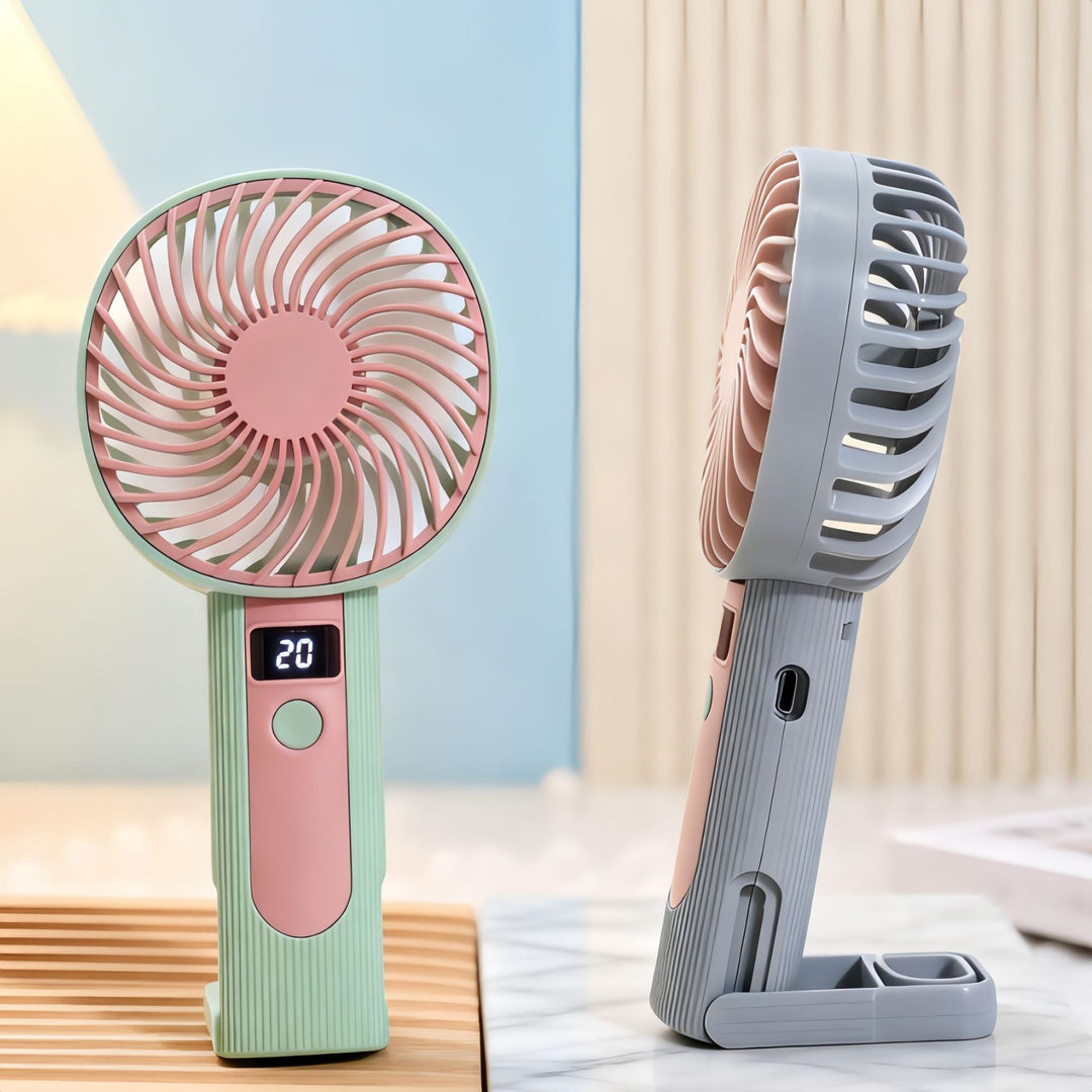 Women's Portable Handheld Fan with Digital Temperature Display and USB Charging Function Stornfield