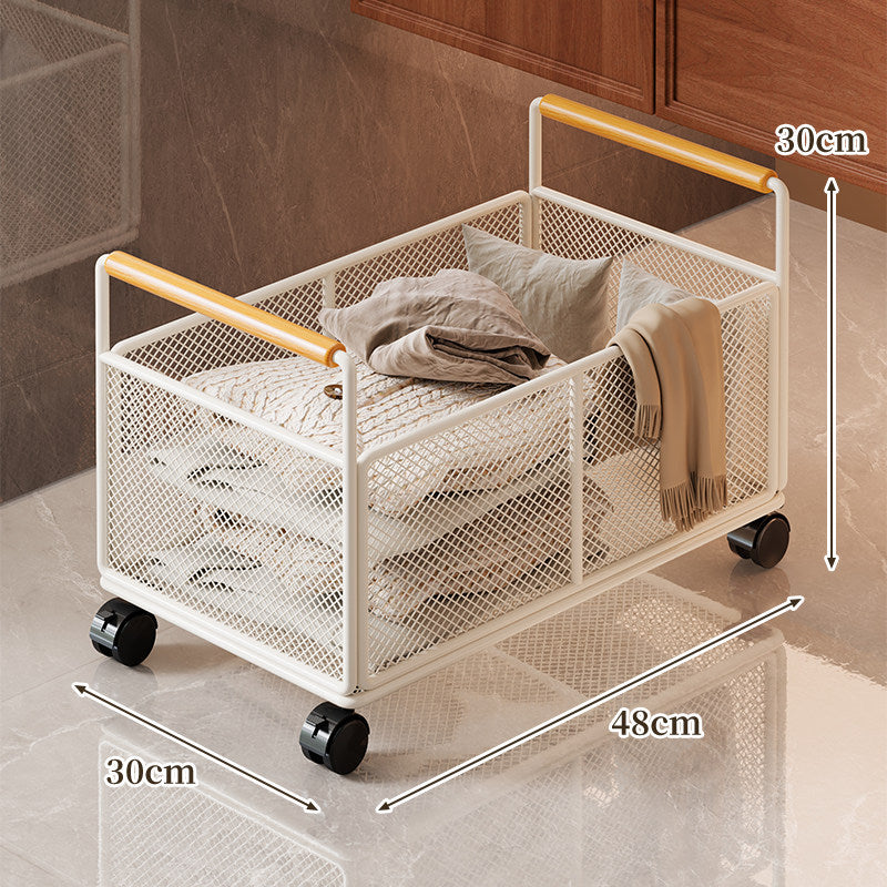 Rectangular Metal Mesh Storage Basket with Dual Wood-Hand Grips