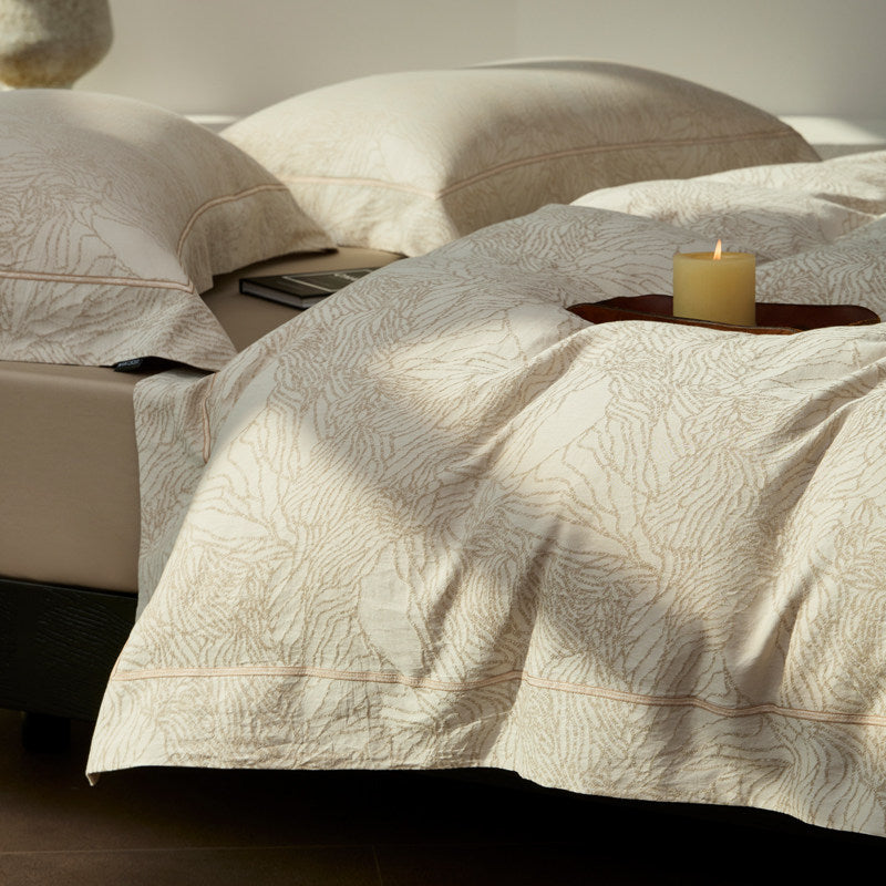 Botanical Jacquard Cotton-Sateen Duvet Cover Set with Contrast Piping