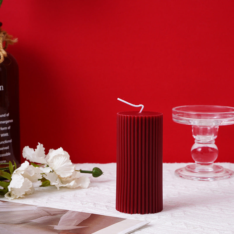 Ribbed Textured Column Pillar Candle Decorative Long-Burn Soy Wax
