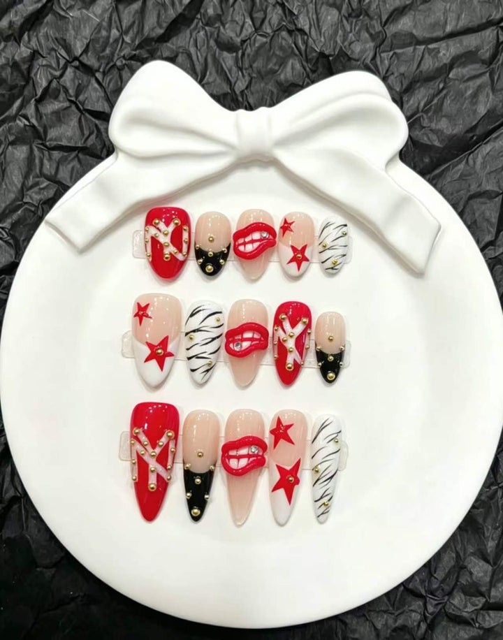 Artistic Press-On Nail Set with Unique Designs