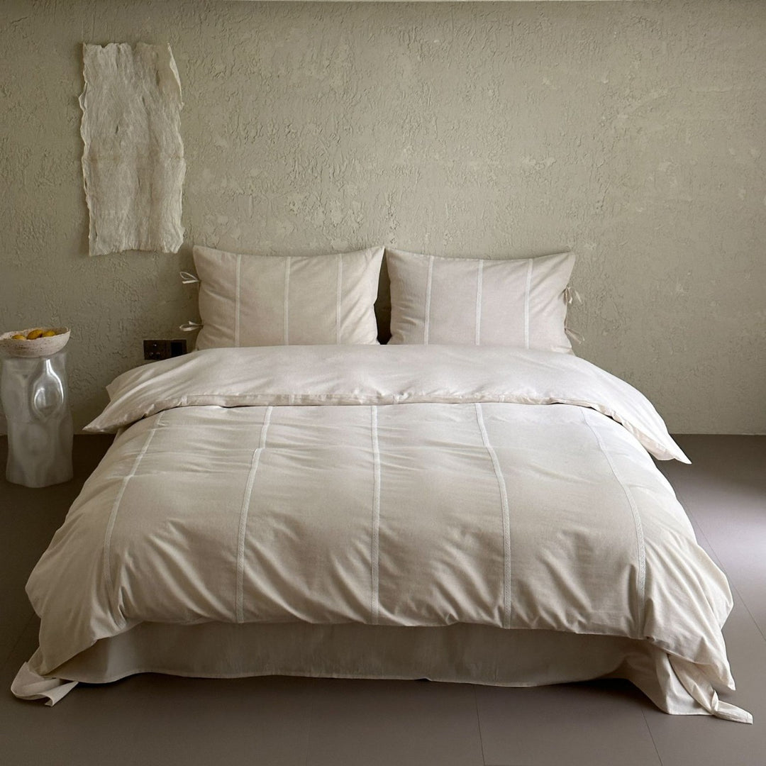 Ruffled Embroidered Cotton Duvet Cover Set with Pillow Shams