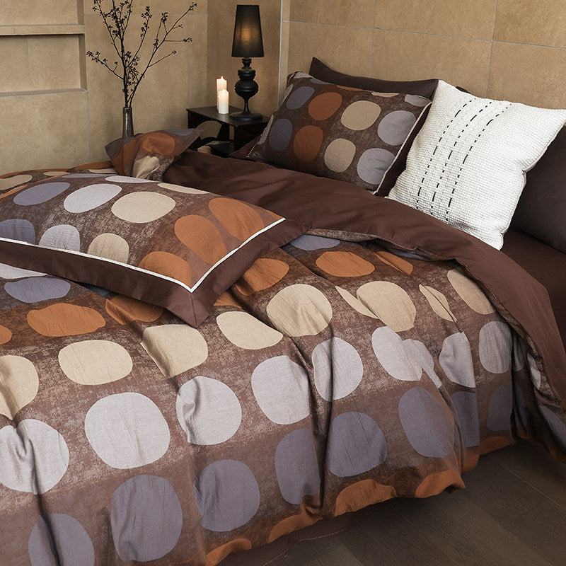 Reversible Geometric Dot Cotton-Linen Duvet Cover Set with Deep-Pocket Shams