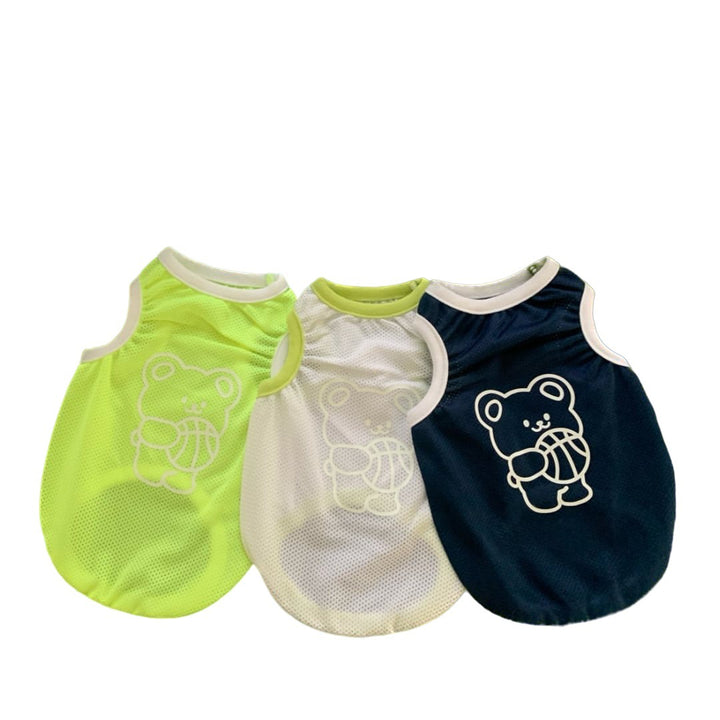 Lightweight Breathable Mesh Pet Tank Top with Reflective Bear Print and Contrast Trim