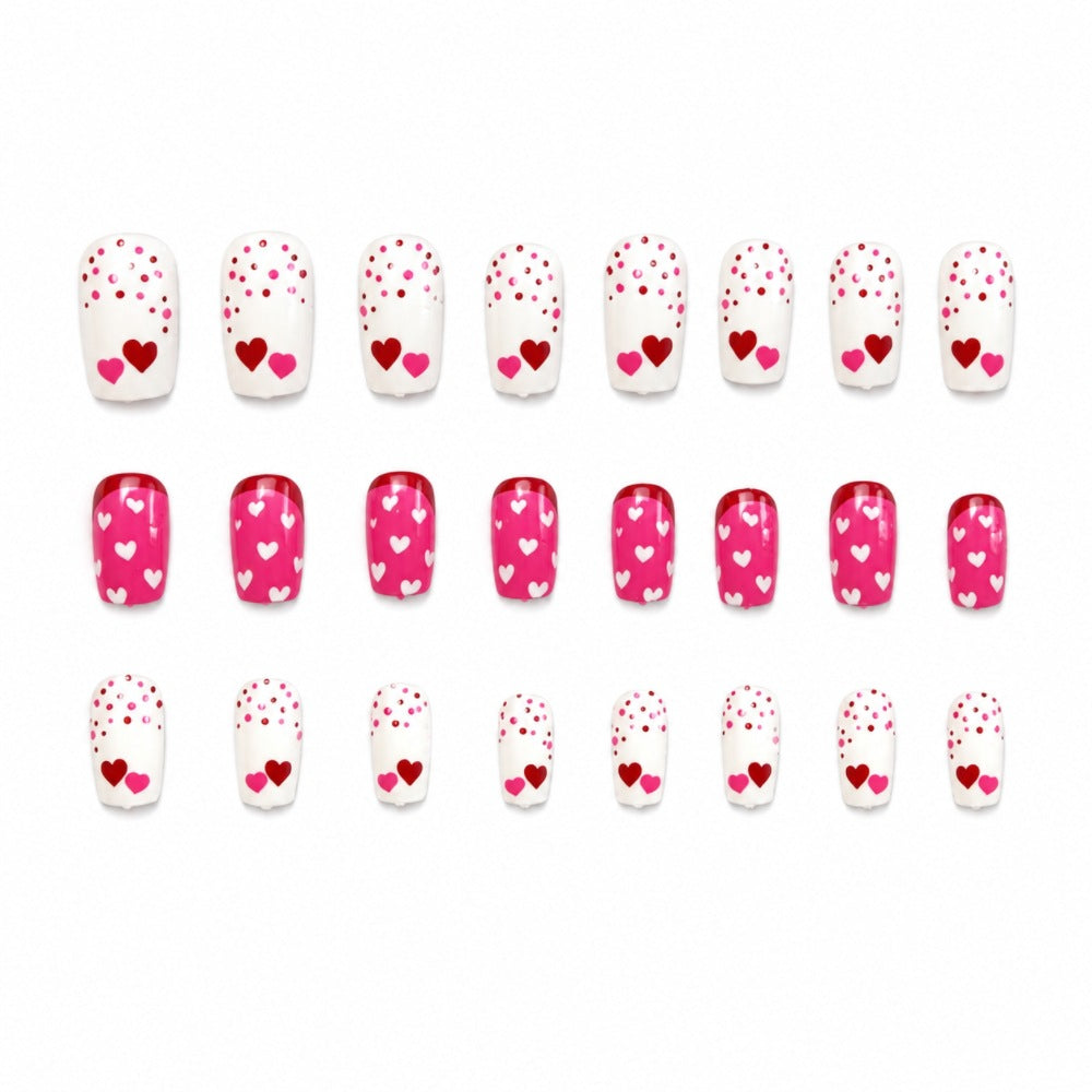 Artificial nails with romantic heart design and creative details Stornfield