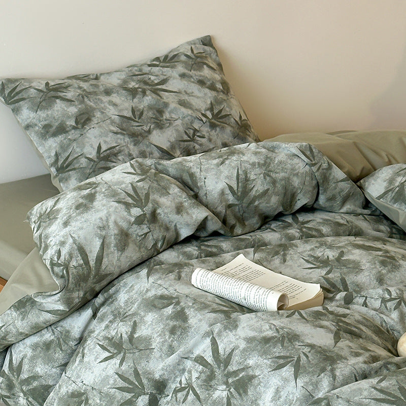 Cotton velvet duvet cover set with subtle leaf texture and reversible function