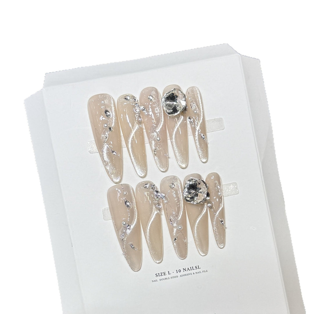 Artistic Stiletto Press-On Nail Set with Crystal Accents Stornfield