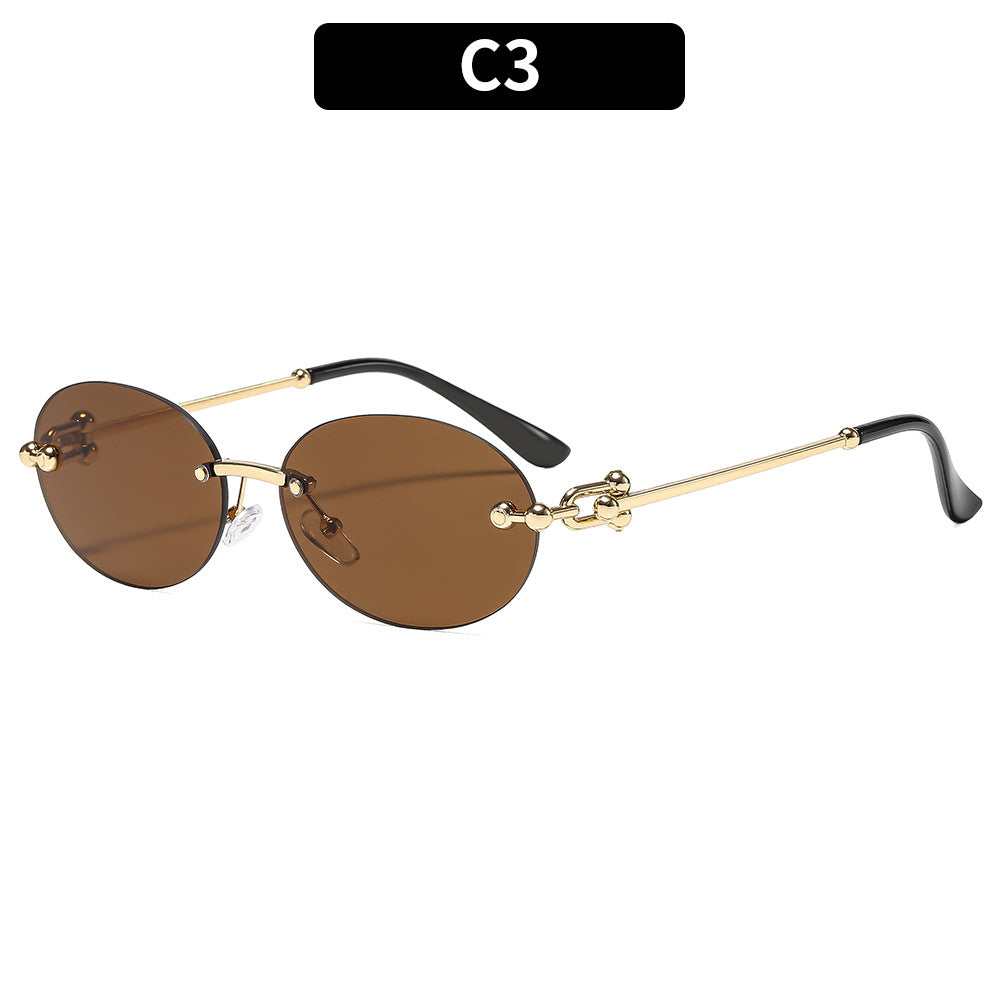 Oval Frame Sunglasses with Decorative Metal Accents