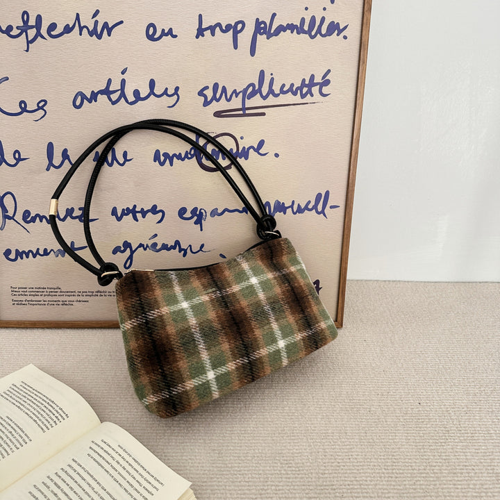 Plaid Patterned Wool Blend Handbag