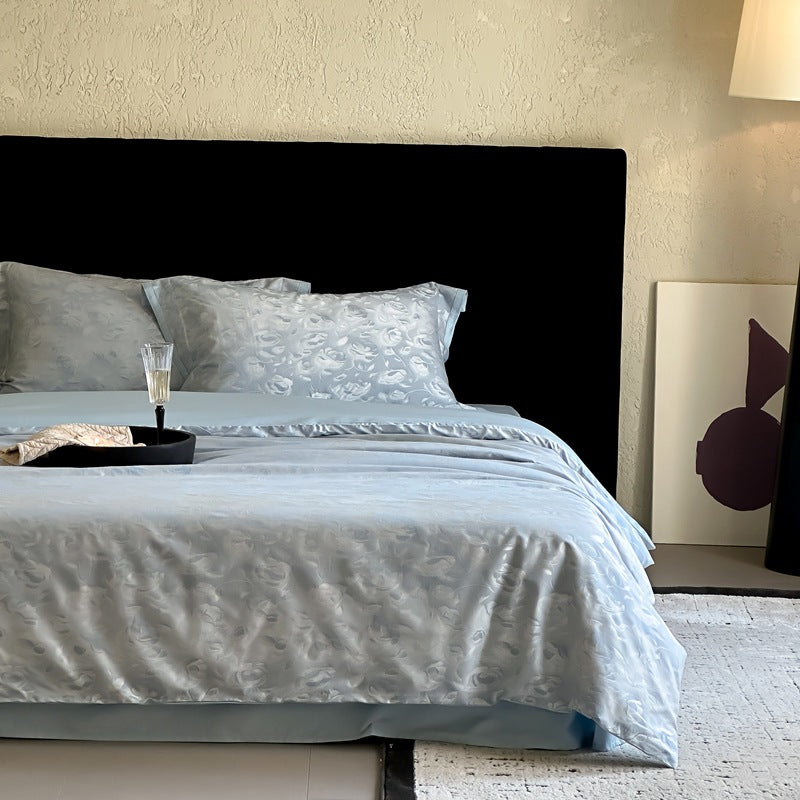 Luxurious satin bedding set with subtle floral jacquard