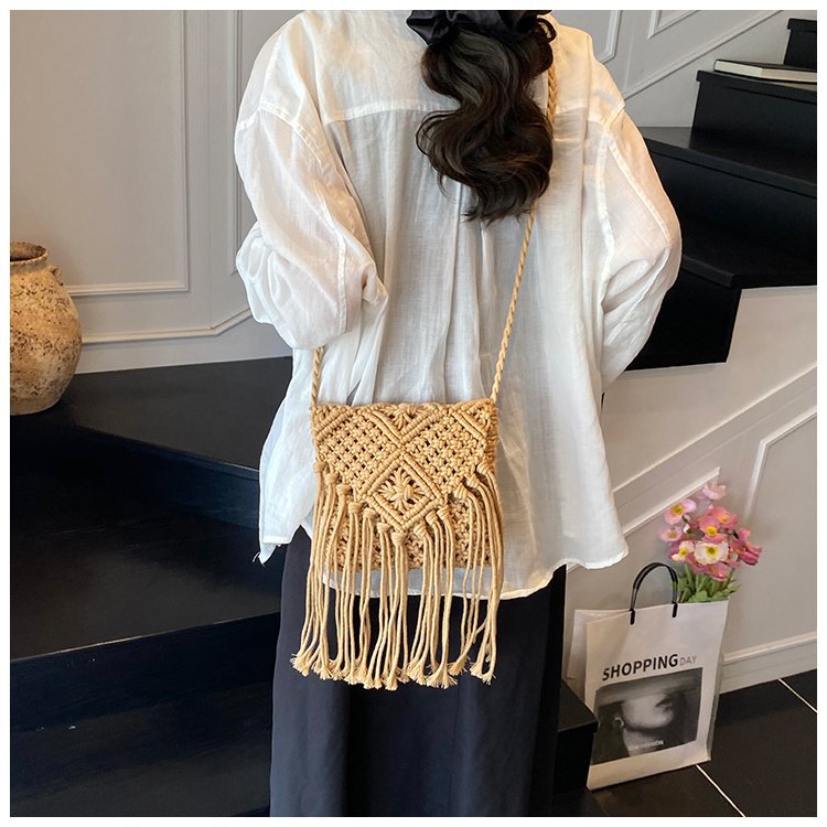 Macrame shoulder bag with fringed accents Stornfield