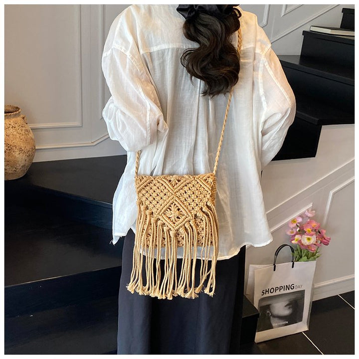 Macrame shoulder bag with fringed accents Stornfield