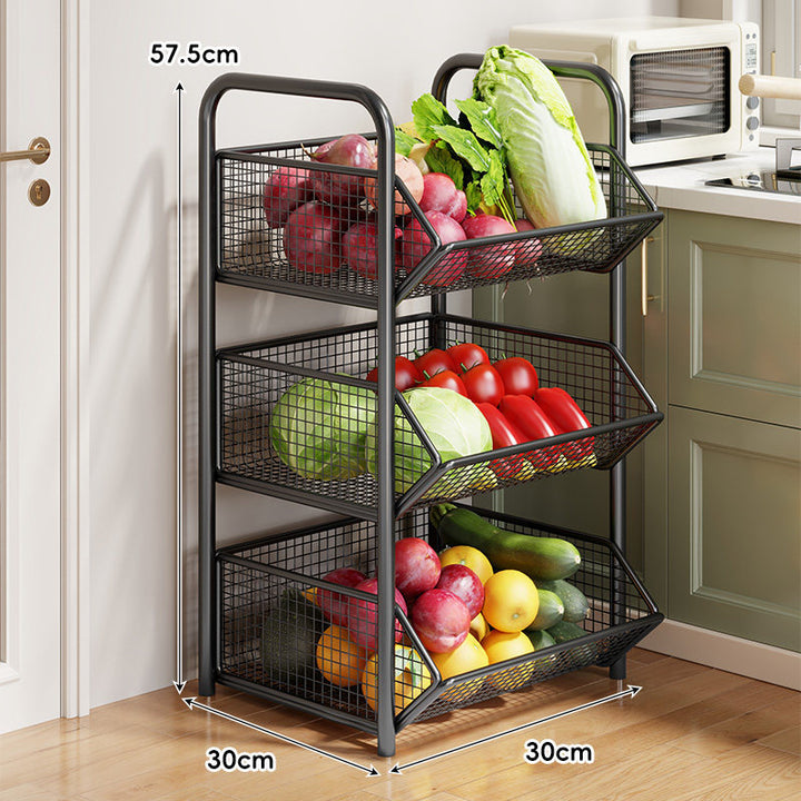 Three-Tier Rolling Mesh Produce and Pantry Storage Cart with Swivel Casters