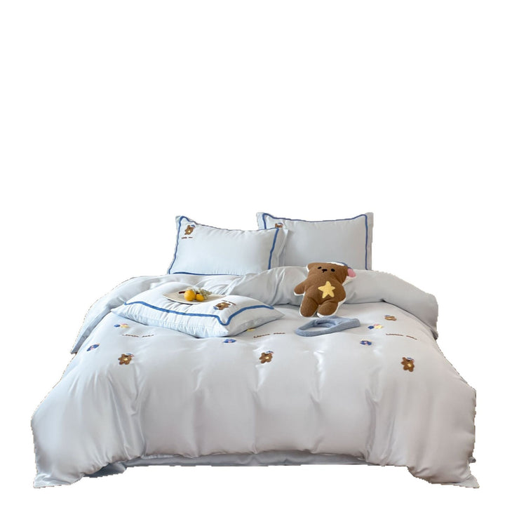Children's bedding set with embroidered dog motifs and delicate wave edge