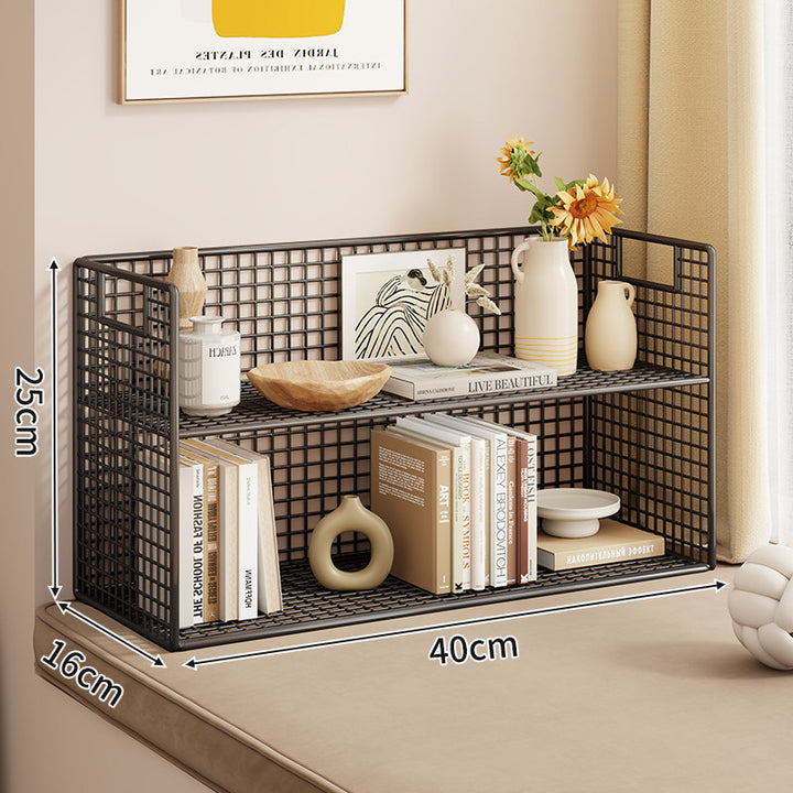 Tiered Metal Grid Countertop Display Shelf Organizer with Open Mesh Panels