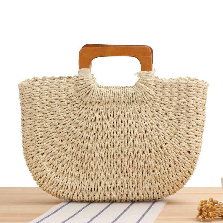 Braided beach bag with wooden handle Stornfield