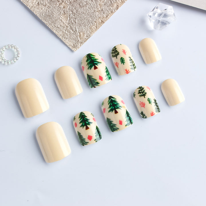 Artistic Press-On Nail Set with Woodland Design Stornfield