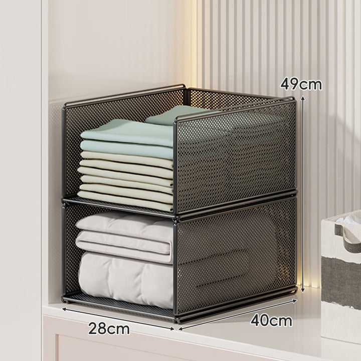 Vertical Stackable Mesh Closet Storage Tower with Four Pull-Out Ventilated Drawers