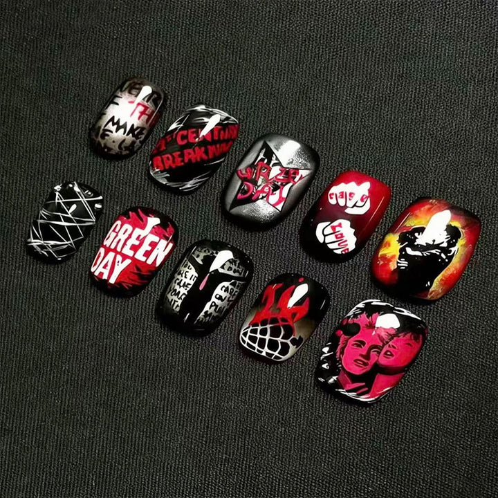 Artistic Cat-Themed Press-On Nail Art Set Stornfield