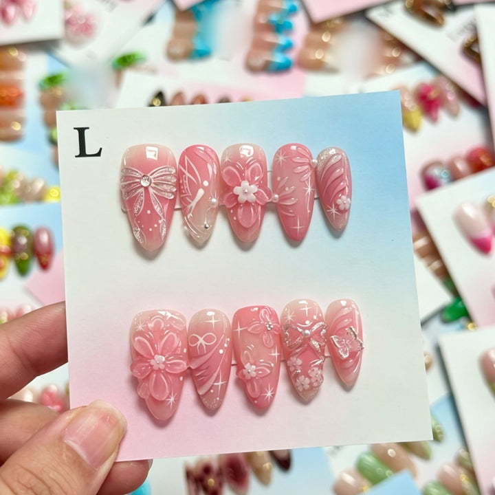 Handmade Floral Design Press-On Nails Set