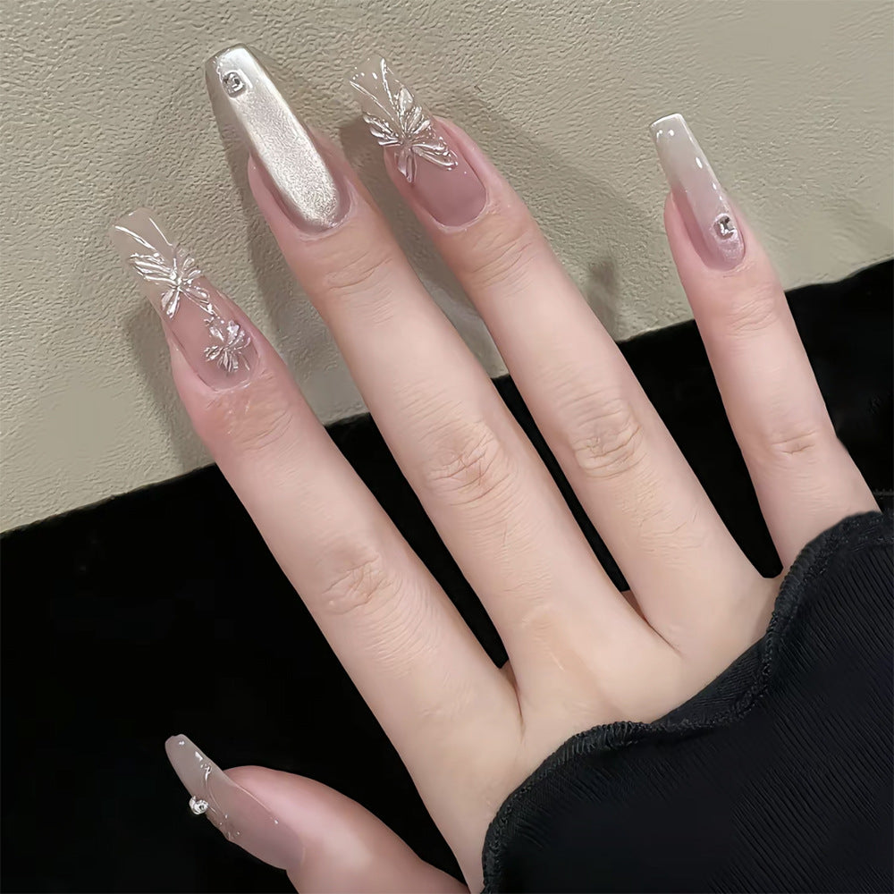 Artistic press-on nails with butterfly design Stornfield