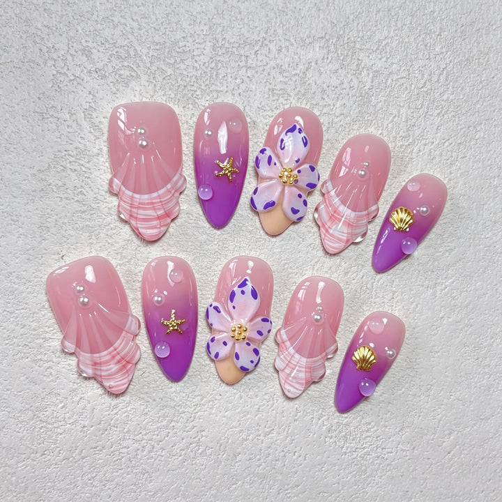 Decorative Press-On Nail Art Set with Floral and Ocean Themes Stornfield