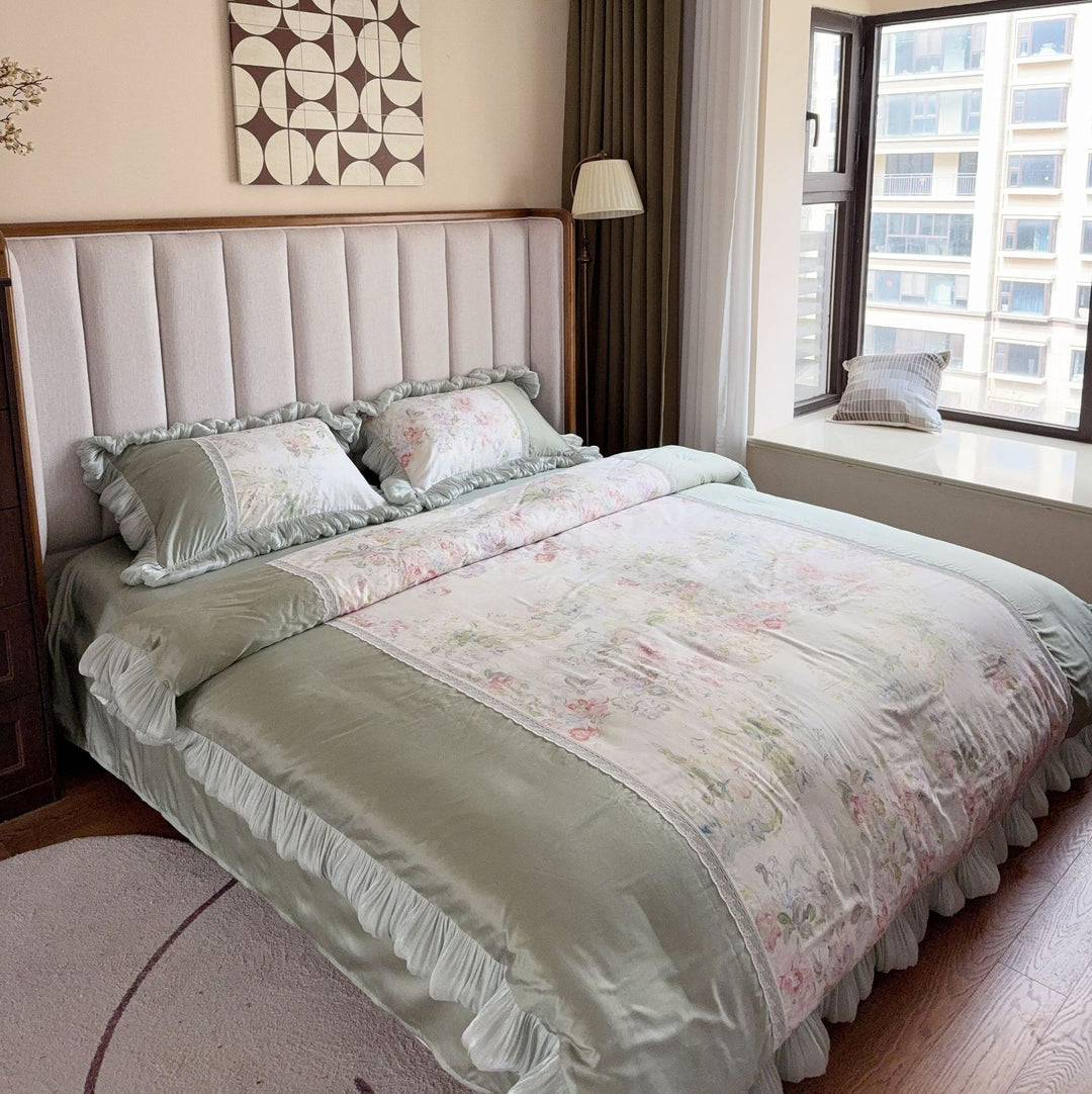 Luxury Ruffled Floral Cotton Duvet Cover Set
