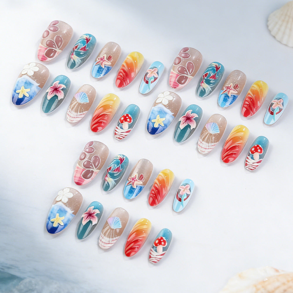 Artistic Marine-Themed Press-On Nails Stornfield