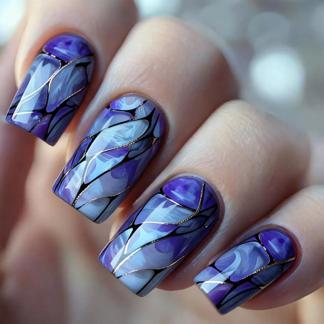 Acrylic nail set with luxurious marble design and elegant accents Stornfield