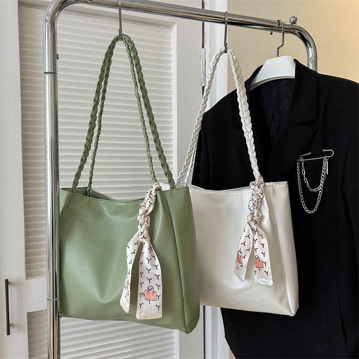 Glossy Faux Leather Tote Bag with Braided Straps
