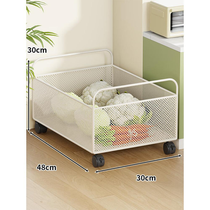 Ventilated Metal Mesh Pantry & Produce Rolling Storage Basket with Tall Handles